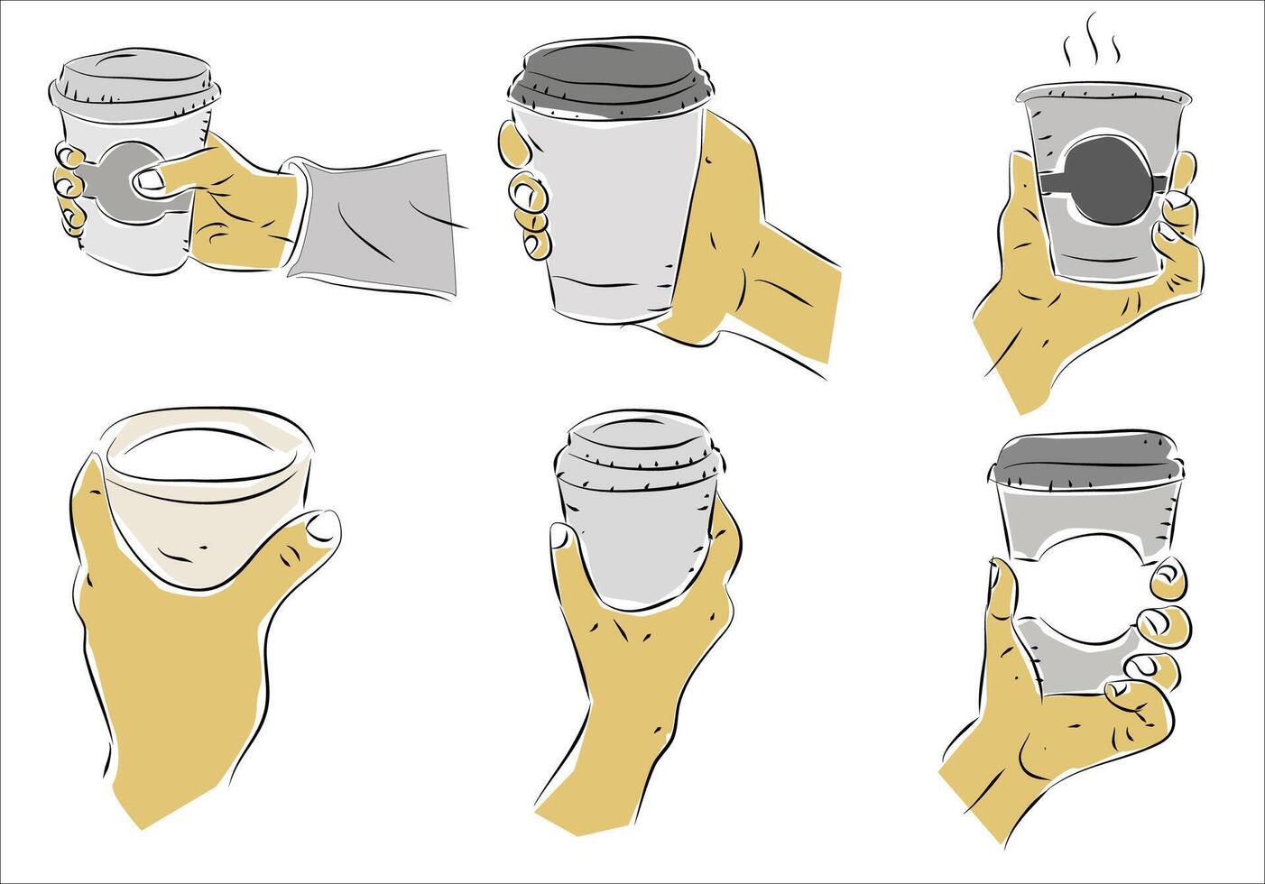 mano disegnato impostato di mano Tenere un' tazza di coffe vettore