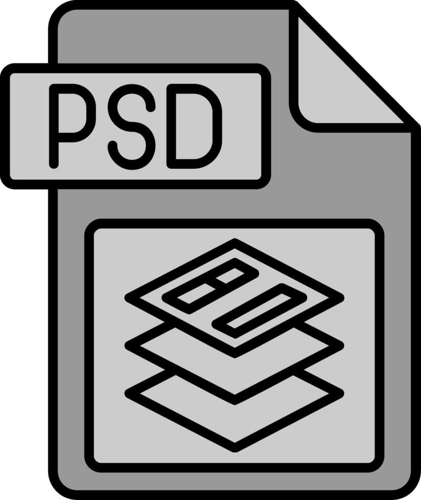 PSD file formato linea pieno in scala di grigi icona vettore