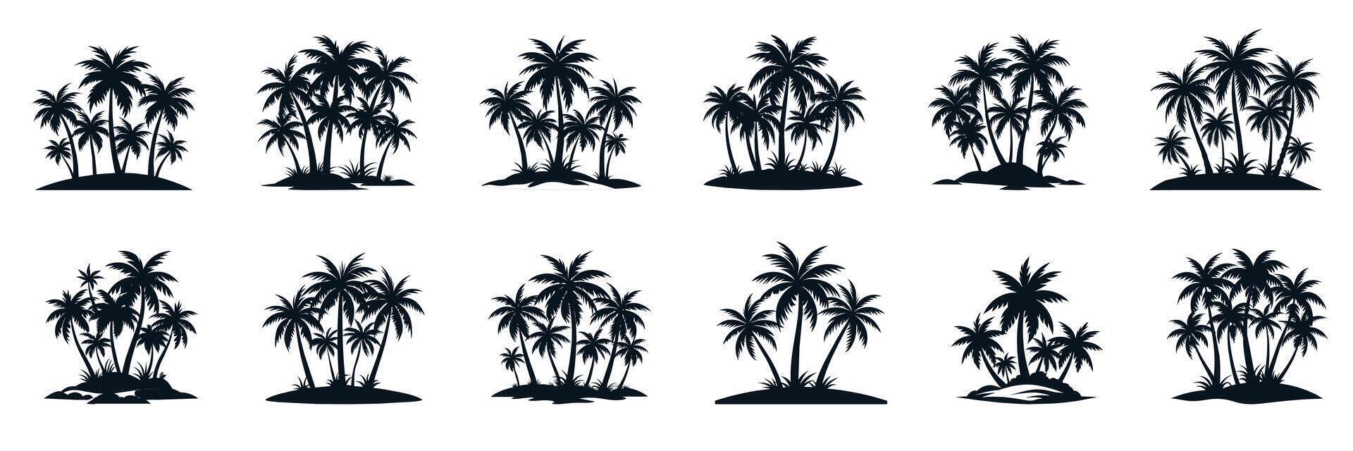 collezione di palma albero isola silhouette. mano disegnato vettore arte.