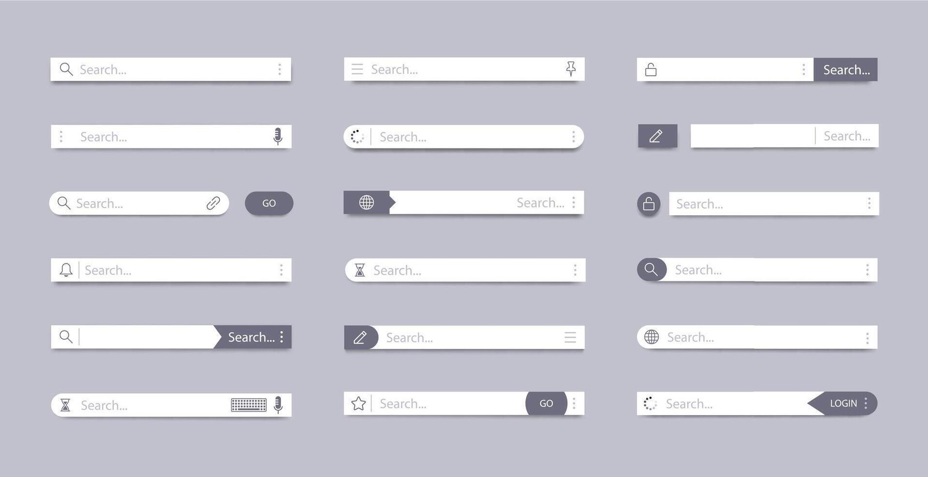 ricerca sbarra. indirizzo ricerca campo, interfaccia bar ui navigazione, ragnatela concetto con linguetta testo scatole, mobile bar pagina elementi vettore simboli impostato