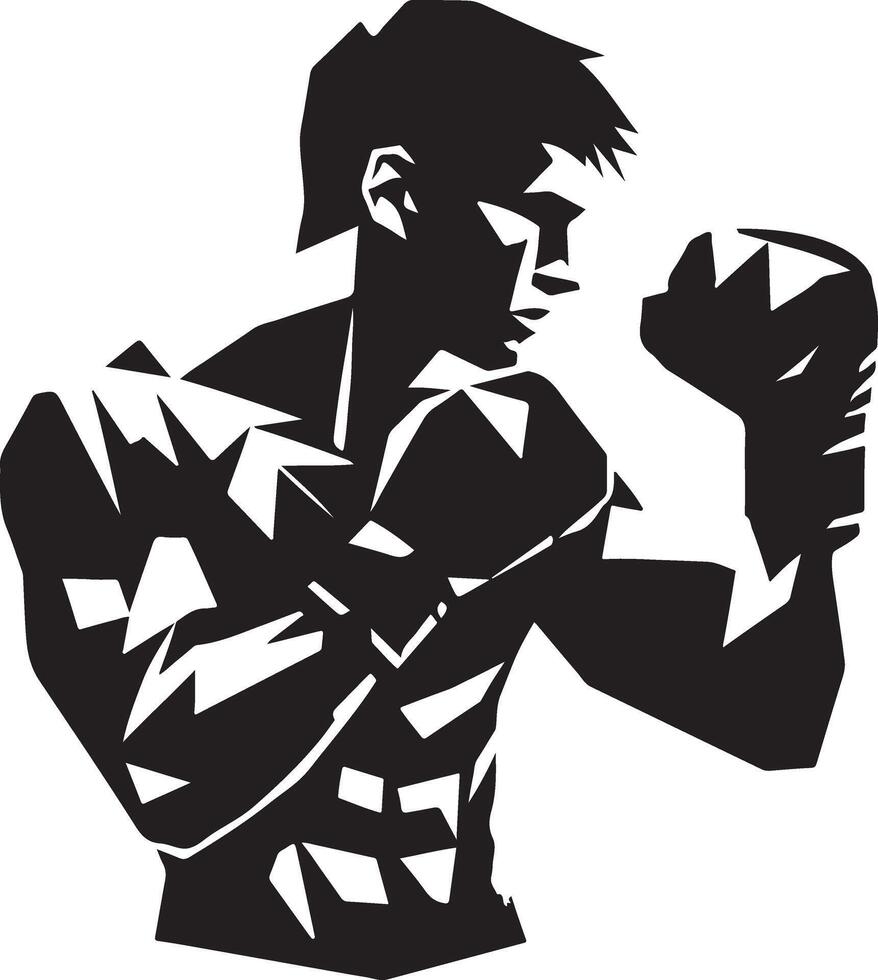 combattente logo, boxe isolato Basso poligonale vettore illustrazione, vettore nero colore silhouette 14