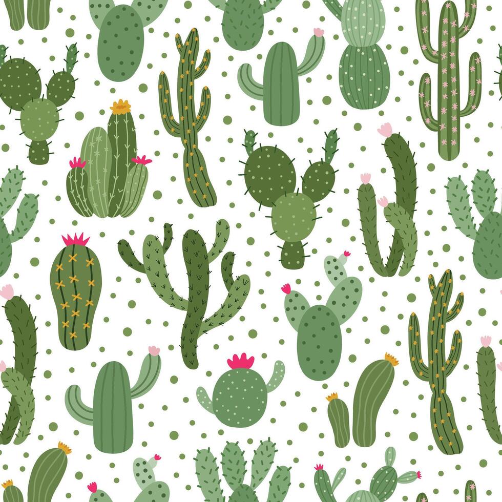 cactus modello. senza soluzione di continuità cactus pianta della casa modello, succulento impianti involucro Stampa, carino deserto cactus scarabocchio vettore sfondo illustrazione