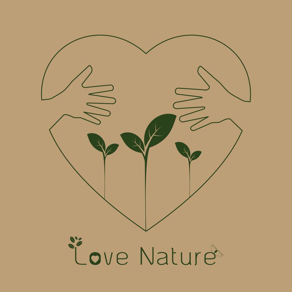 mano abbraccio amore naturale concetto.segno nel il linea arte stile.a bellissimo l'ambiente amichevole naturale vettore