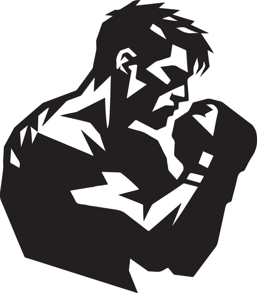 combattente logo, boxe isolato Basso poligonale vettore illustrazione, vettore nero colore silhouette 2