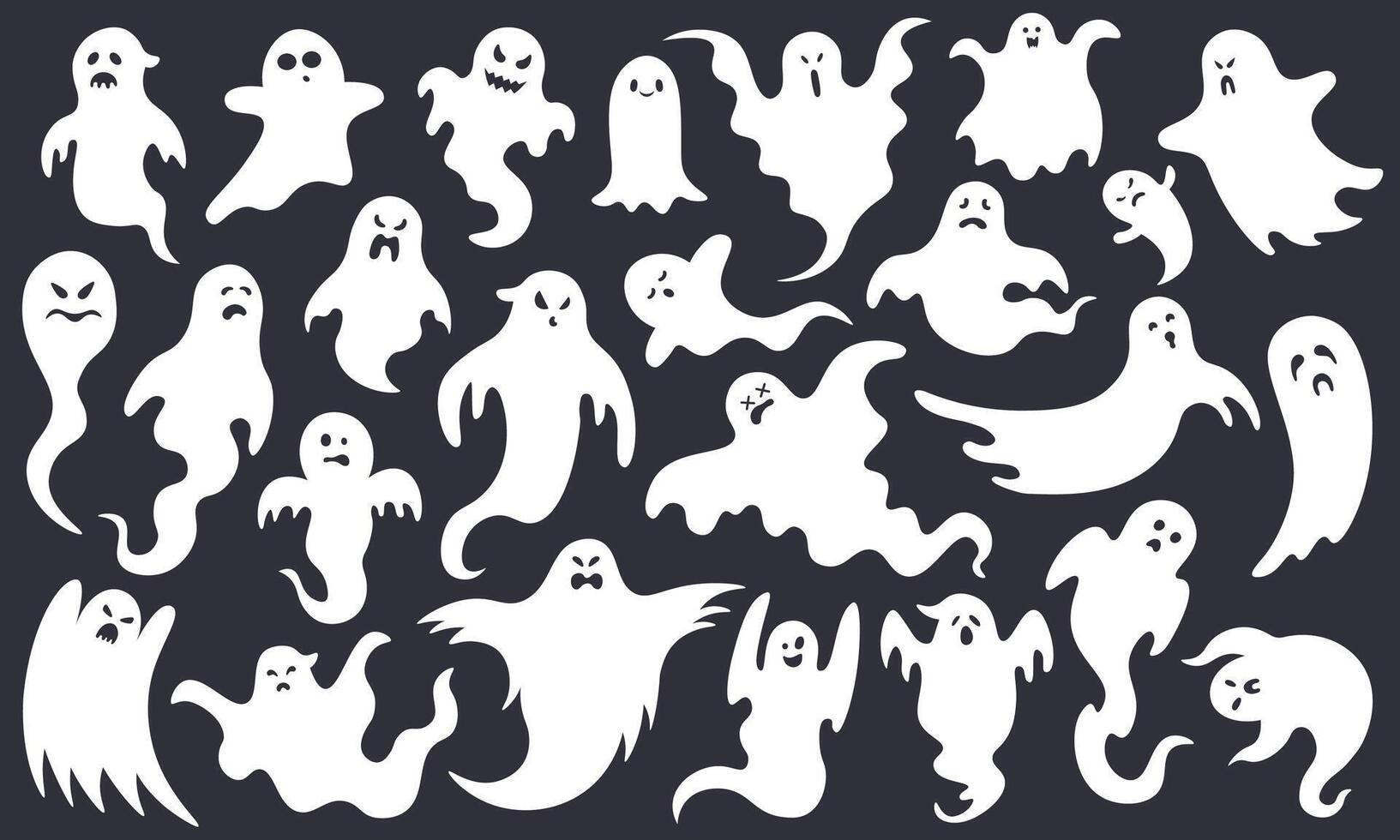 spaventoso Halloween fantasma. pauroso fantasma personaggi, volare divertente spaventare, carino sorridente spavento Halloween fantasma mascotte vettore illustrazione impostato