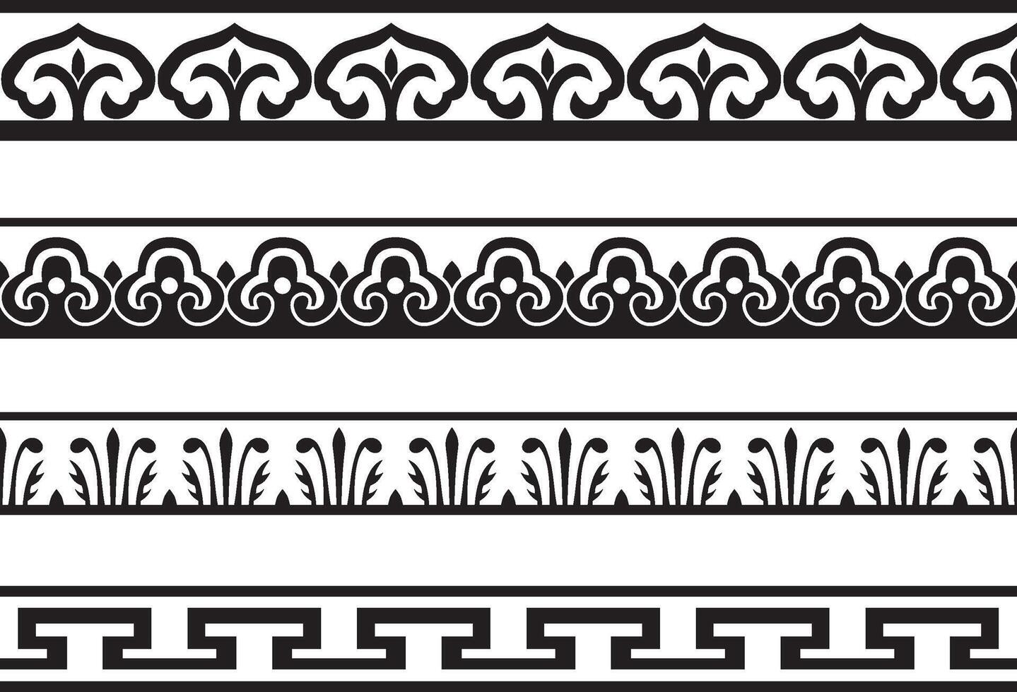 vettore impostato di senza soluzione di continuità infinito monocromatico Cinese ornamenti. cornici, frontiere, recinti, disegno di il est.