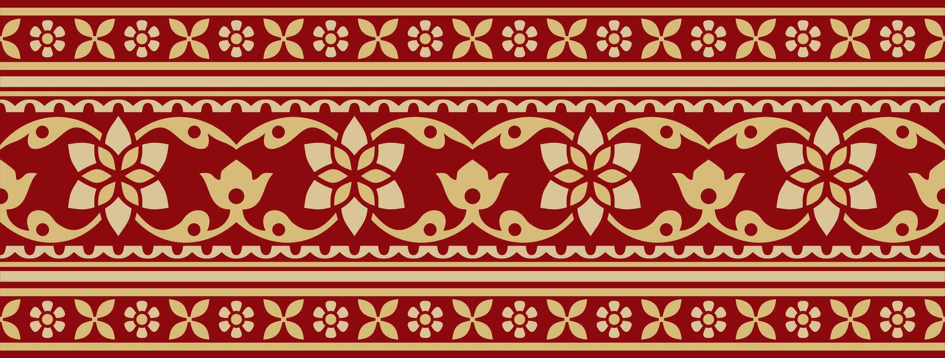 vettore senza soluzione di continuità oro e rosso indiano nazionale ornamento. etnico infinito pianta confine. fiori telaio. papaveri e le foglie