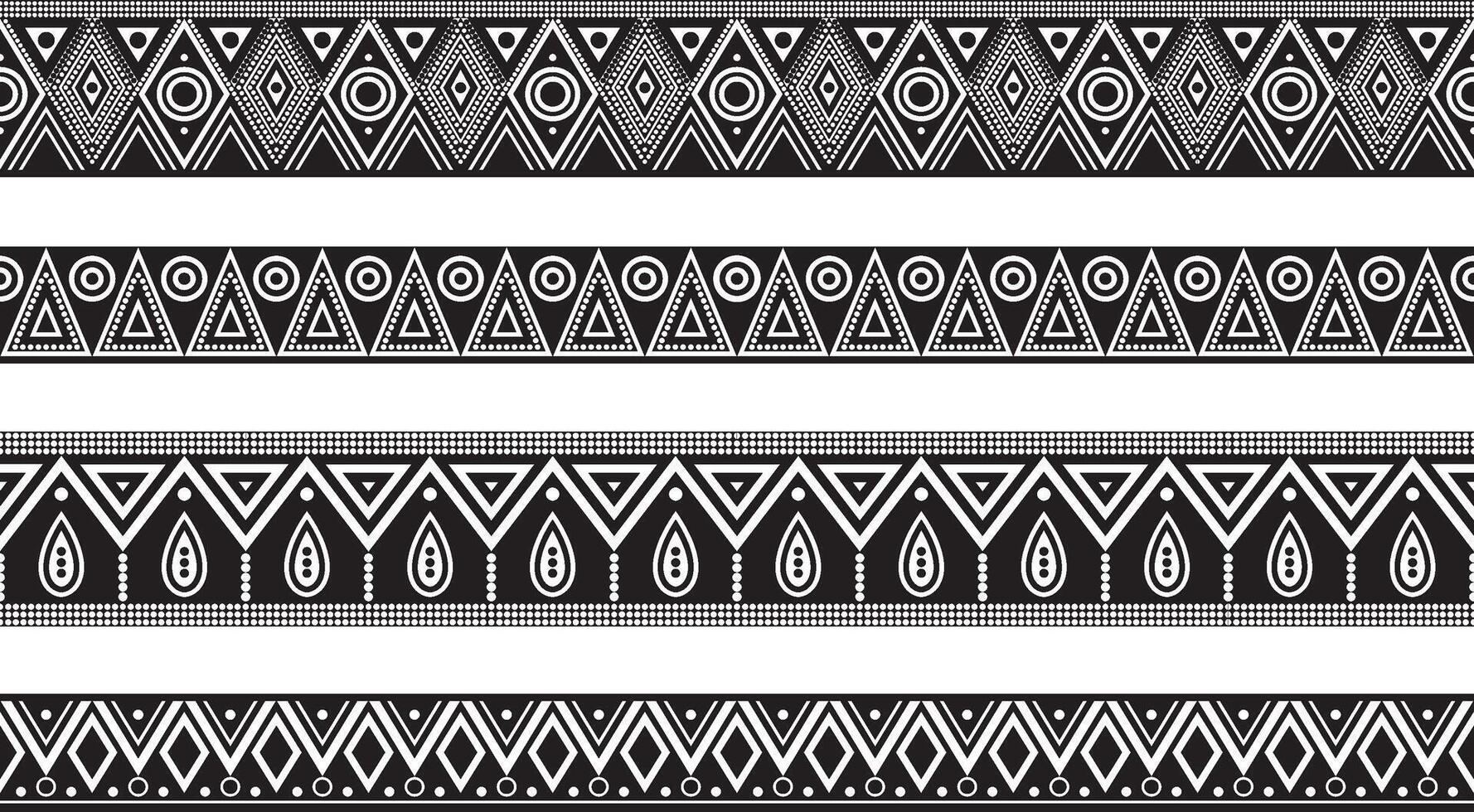 vettore impostato di senza soluzione di continuità monocromatico geometrico indiano ornamenti. frontiere, cornici, modelli di indigeno popoli di il americhe, azteco, maya, incas.