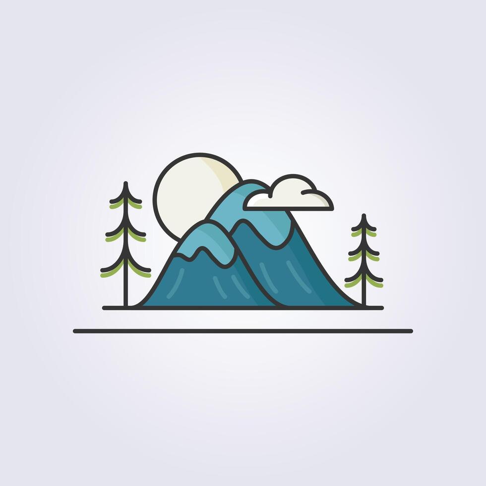 montagna linea colore icona vettore illustrazione logo design