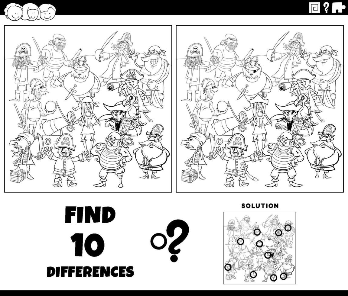 differenze gioco con cartone animato pirati colorazione pagina vettore