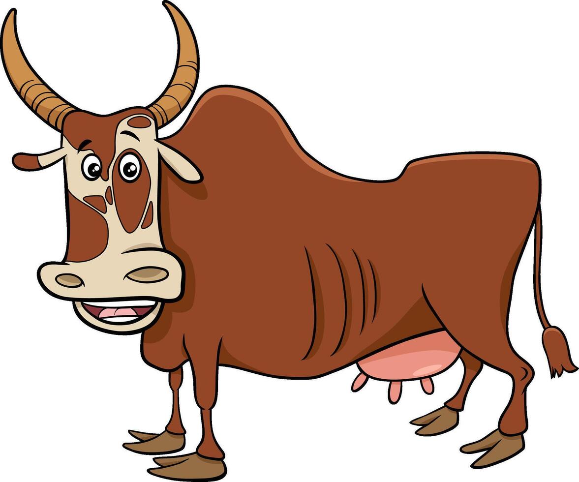 zebù mucca azienda agricola animale personaggio cartone animato illustrazione vettore