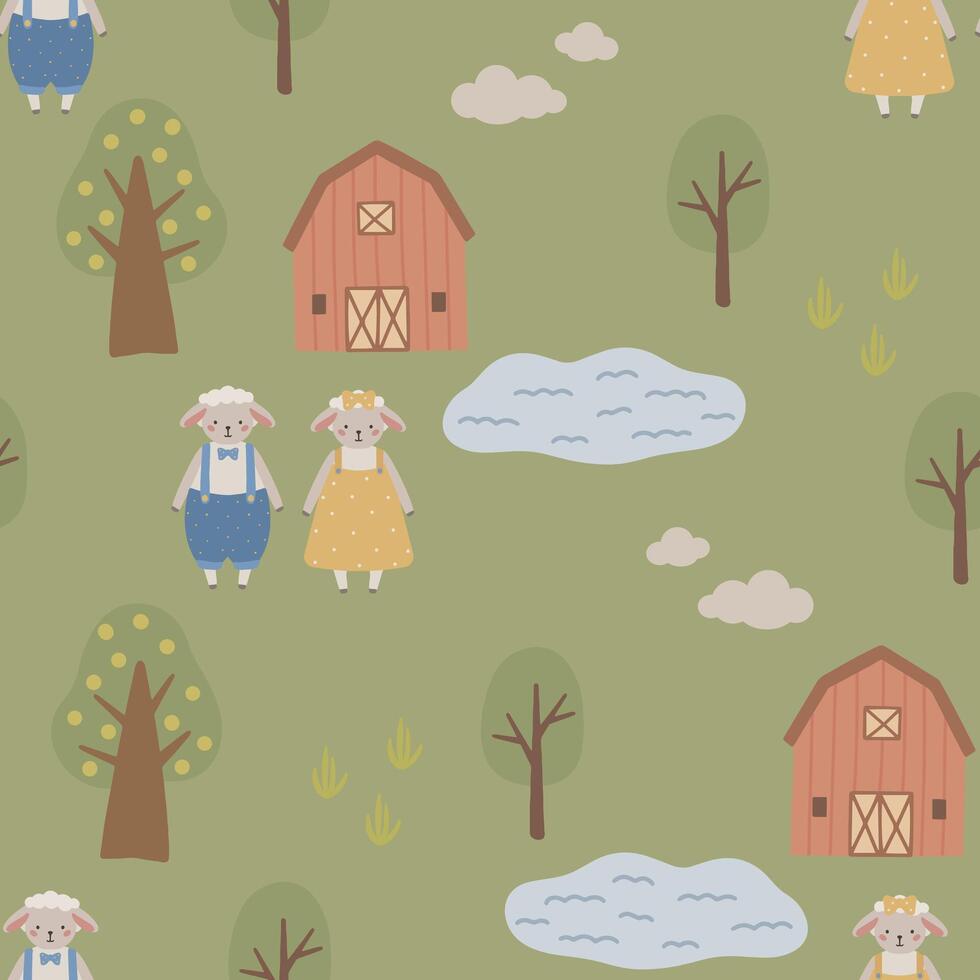 azienda agricola senza soluzione di continuità modello, primavera mano disegnato carino bambini sfondo Vintage ▾ retrò pallete vettore