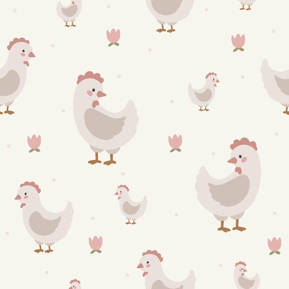 pollo senza soluzione di continuità modello, mano disegnato carino bambini sfondo, Vintage ▾ retrò pallete vettore