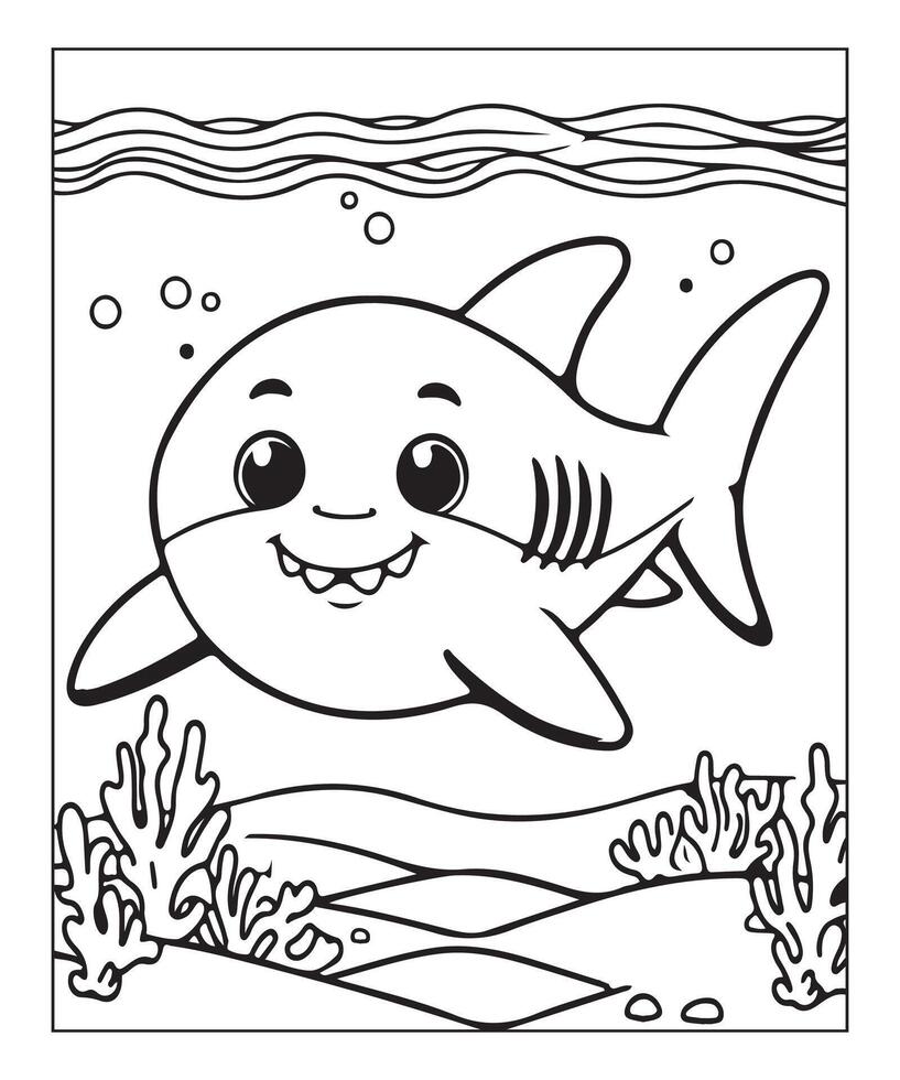 ai generato carino squalo colorazione pagina per bambini vettore