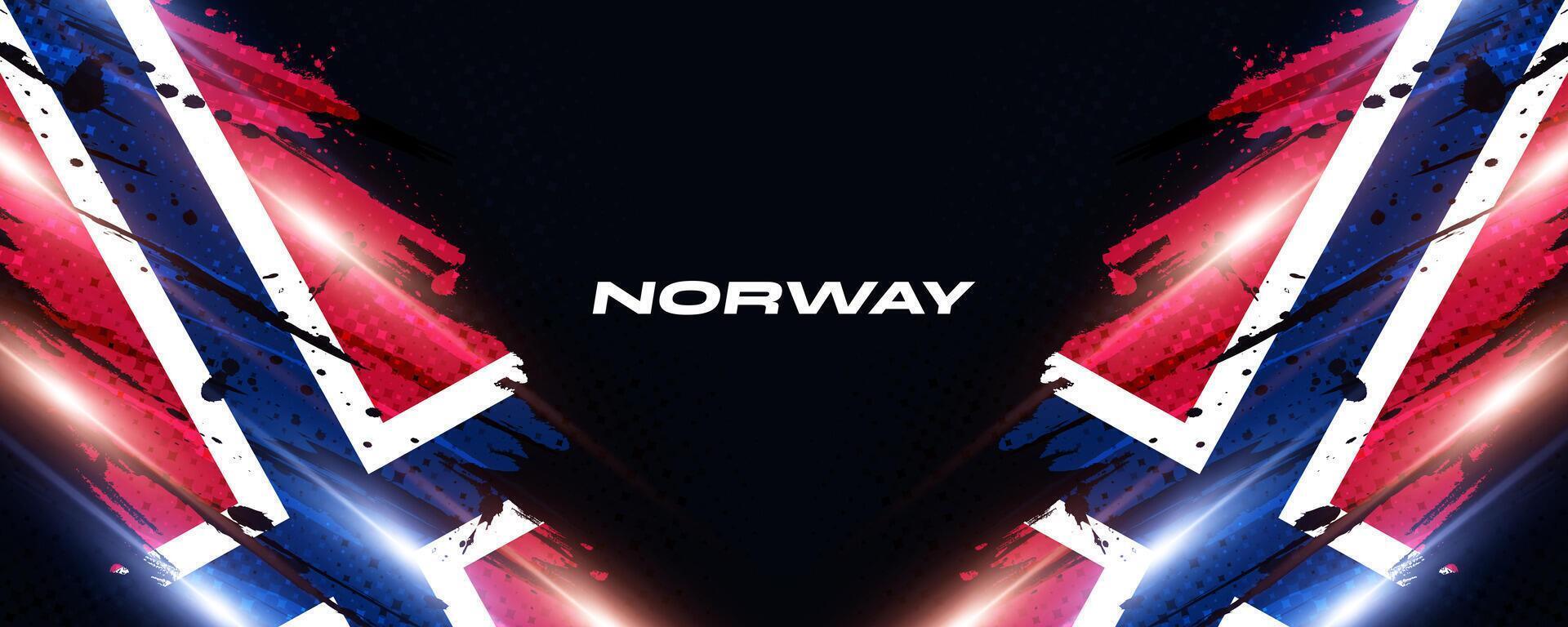 Norvegia bandiera nel spazzola dipingere stile con mezzitoni e raggiante leggero effetti. Norvegia nazionale bandiera sfondo con grunge concetto vettore