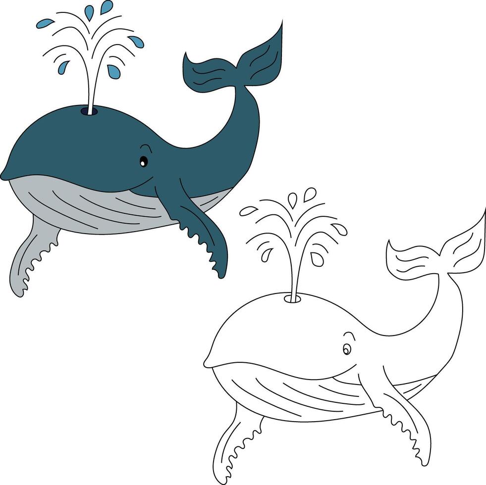 balena clipart impostare. colorato e schema balene clipart vettore