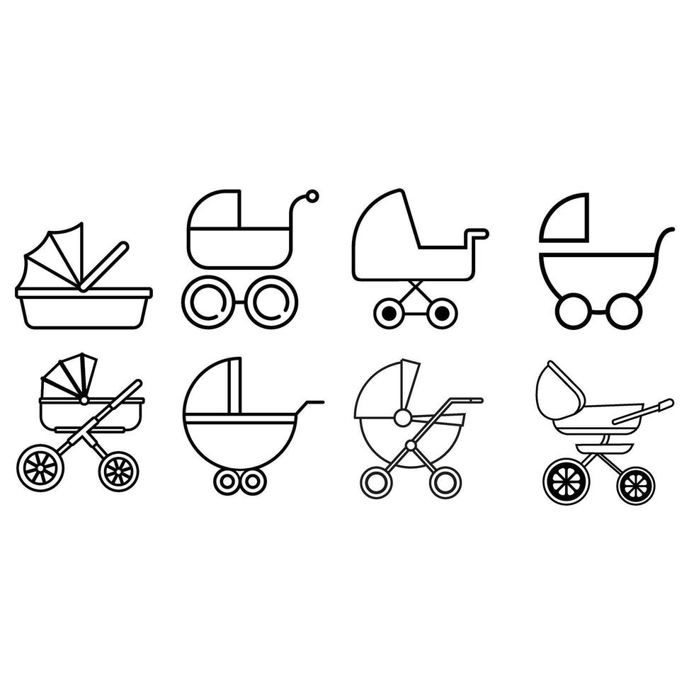 bambino carrozza icona vettore impostare. passeggino illustrazione cartello collezione. bambino simbolo o logo.