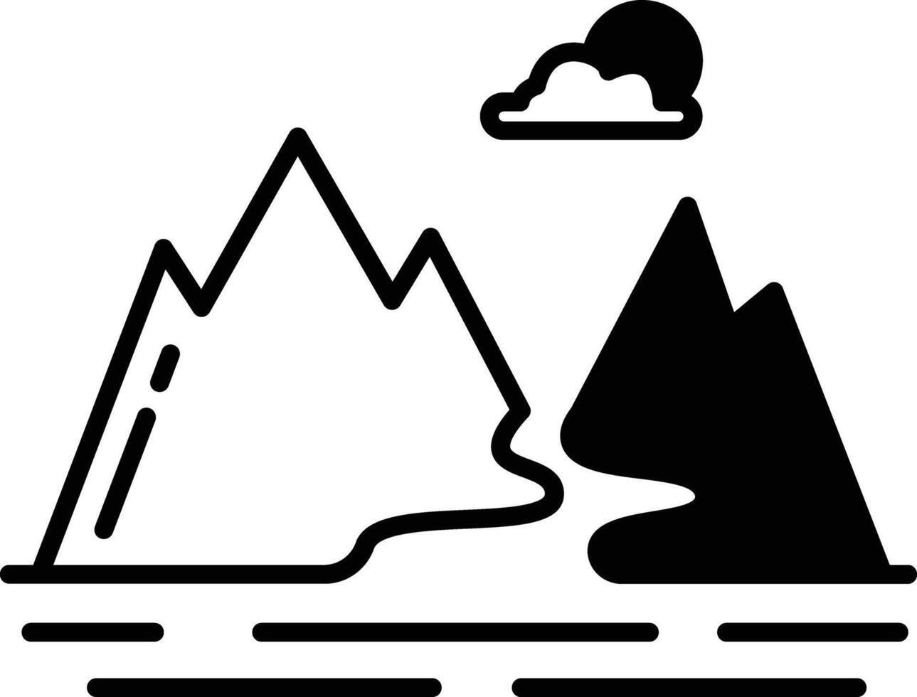 fiume montagne glifo e linea vettore illustrazione