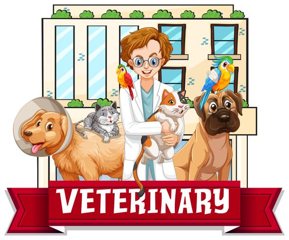 Medici veterinari con animali domestici vettore