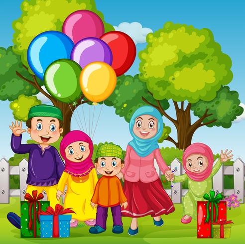 Un compleanno di celebrazione della famiglia musulmana vettore