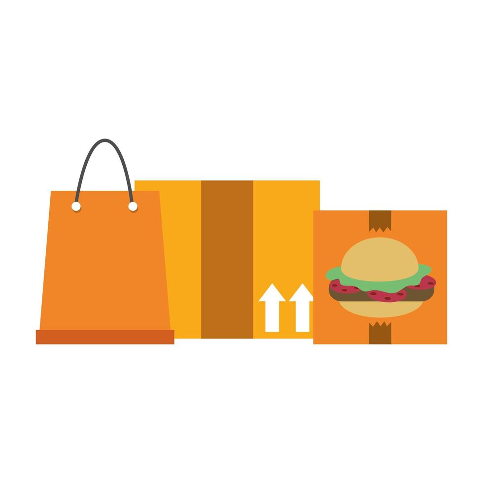 sacchetto per alimenti e scatola di cartone ecommerce shopping online covid 19 coronavirus vettore