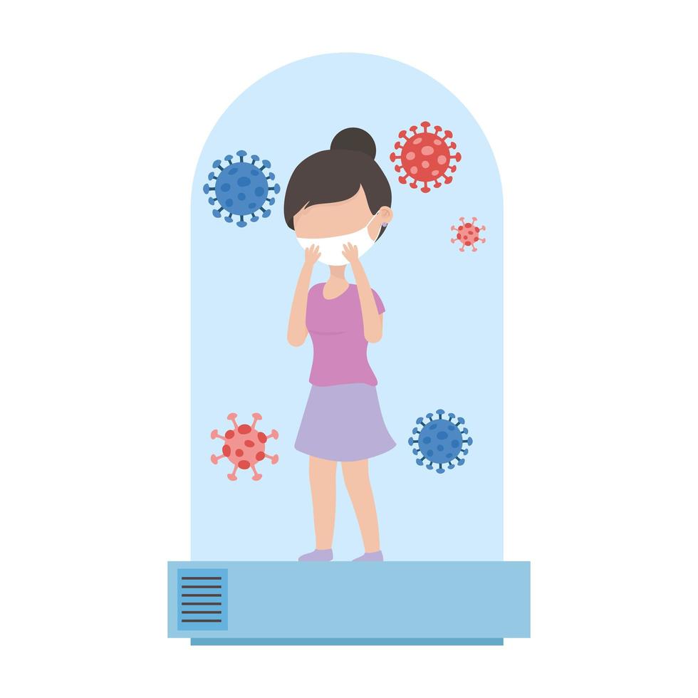 cartone animato donna in quarantena virus covid 19 coronavirus pandemia vettore