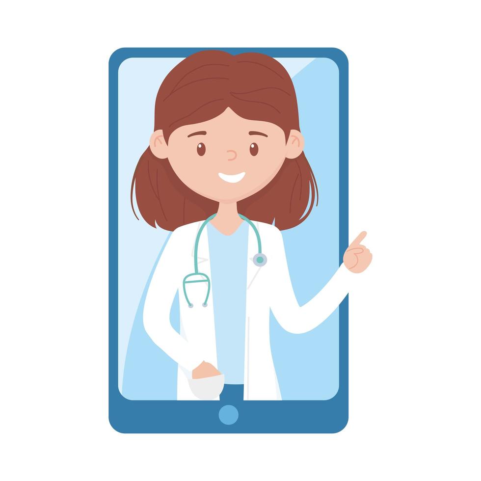 medico donna isolata all'interno del disegno vettoriale dello smartphone