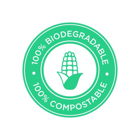 100% icona biodegradabile e compostabile. Bioplastica fatta di mais. vettore