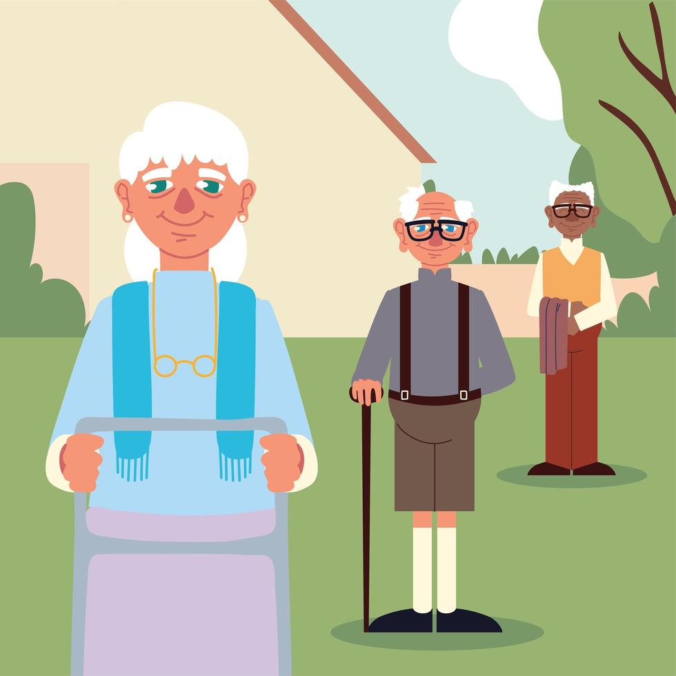 cartone animato di nonni di gruppo vettore