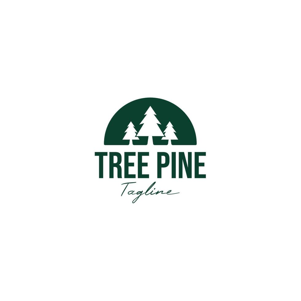 curvo linea con pino albero logo design concetto vettore illustrazione