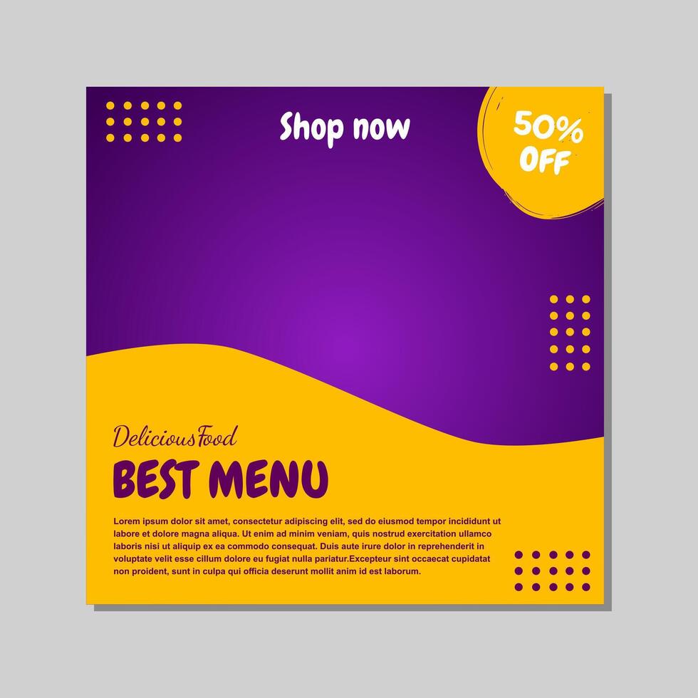 sociale media inviare modello design nel viola e giallo astratto stile per cibo e bevanda promozioni. vettore