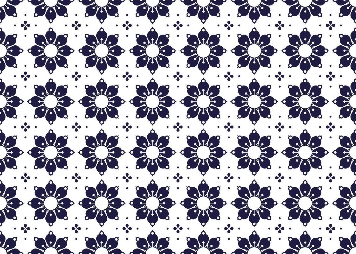 simbolo geometrico bianca fiori design su buio blu sfondo senza soluzione di continuità tessuto etnico modello per stoffa tappeto sfondo involucro eccetera. vettore