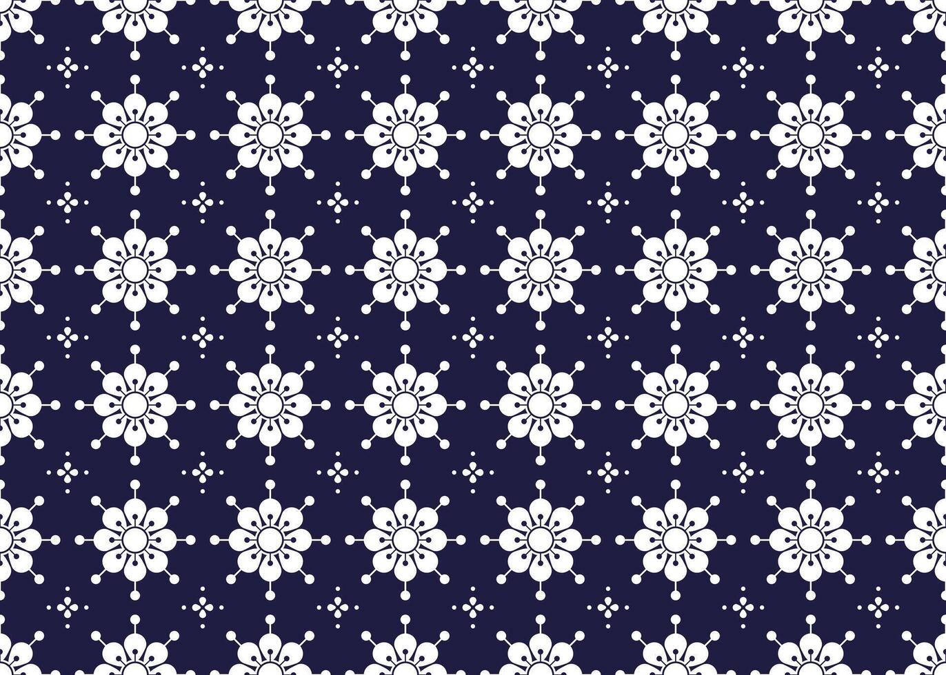 simbolo geometrico bianca fiori design su buio blu sfondo senza soluzione di continuità tessuto etnico modello per stoffa tappeto sfondo involucro eccetera. vettore