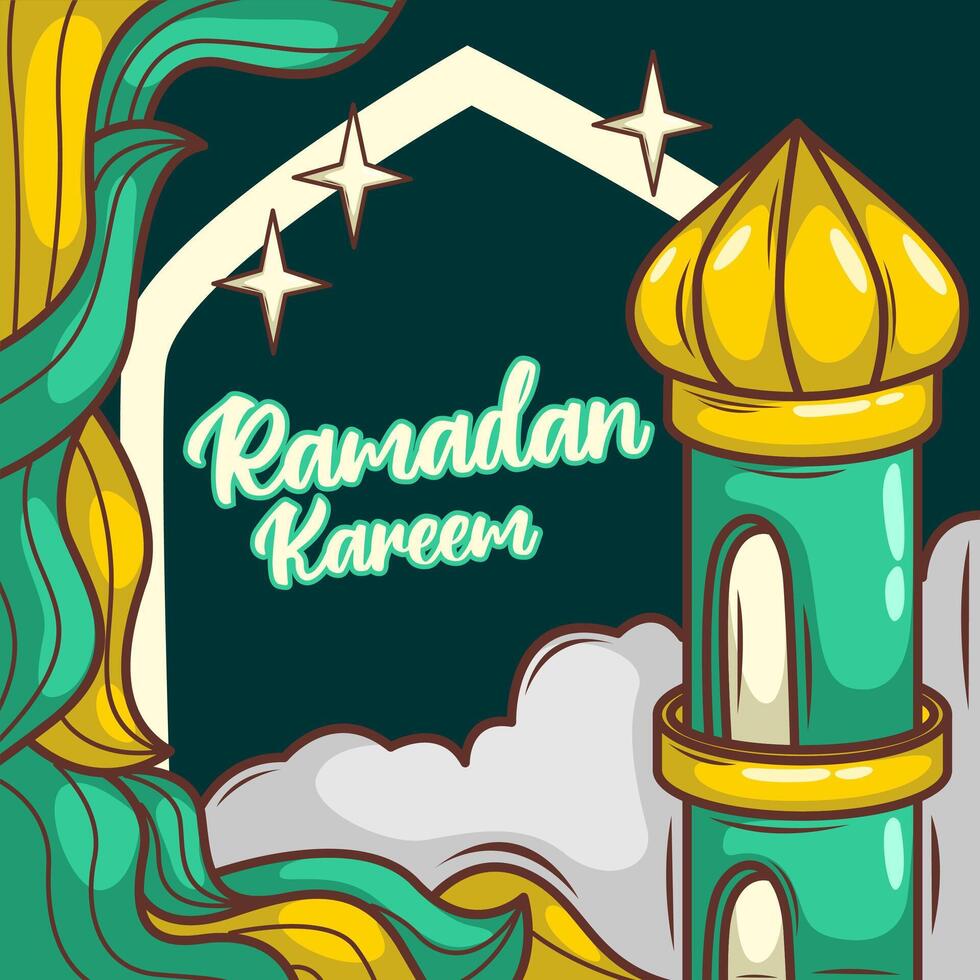 Ramadan kareem con cartone animato islamico illustrazione ornamento vettore