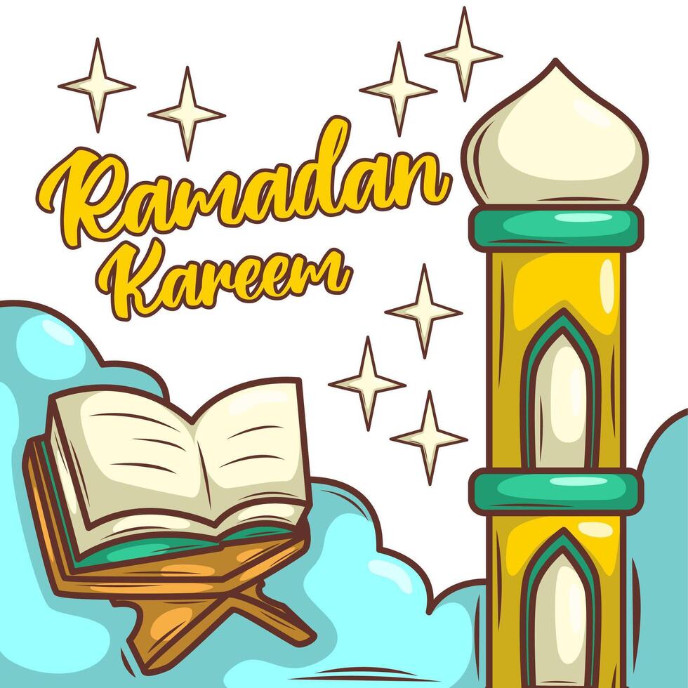 Ramadan kareem con cartone animato islamico illustrazione ornamento vettore