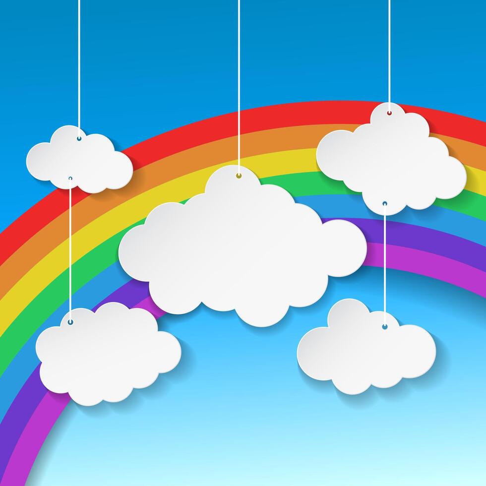 nuvole su arcobaleno sfondo, vettore illustrazione