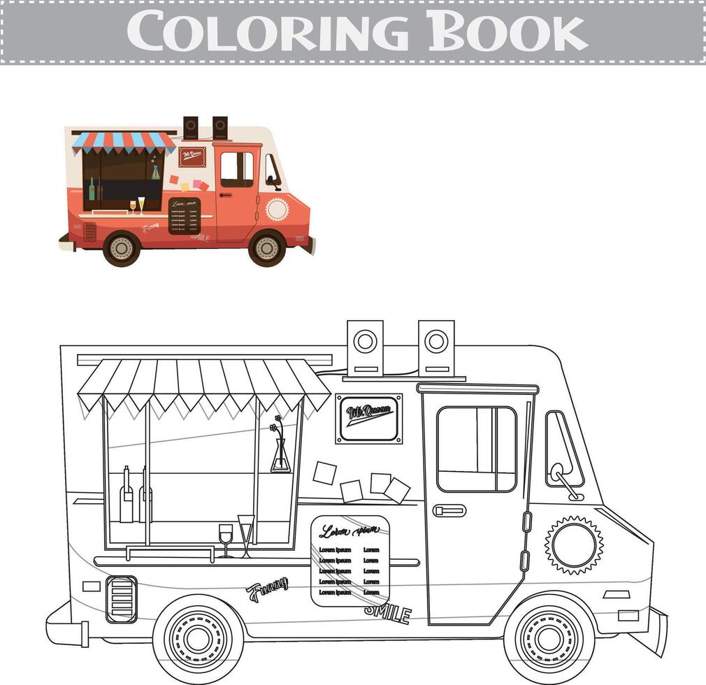 disegnato a mano colorazione libro per bambini' macchine e veicoli vettore
