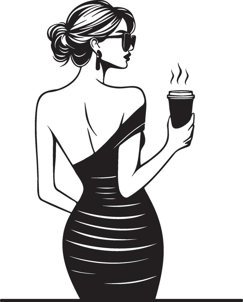 moda donna bevanda caffè schizzo disegno. vettore