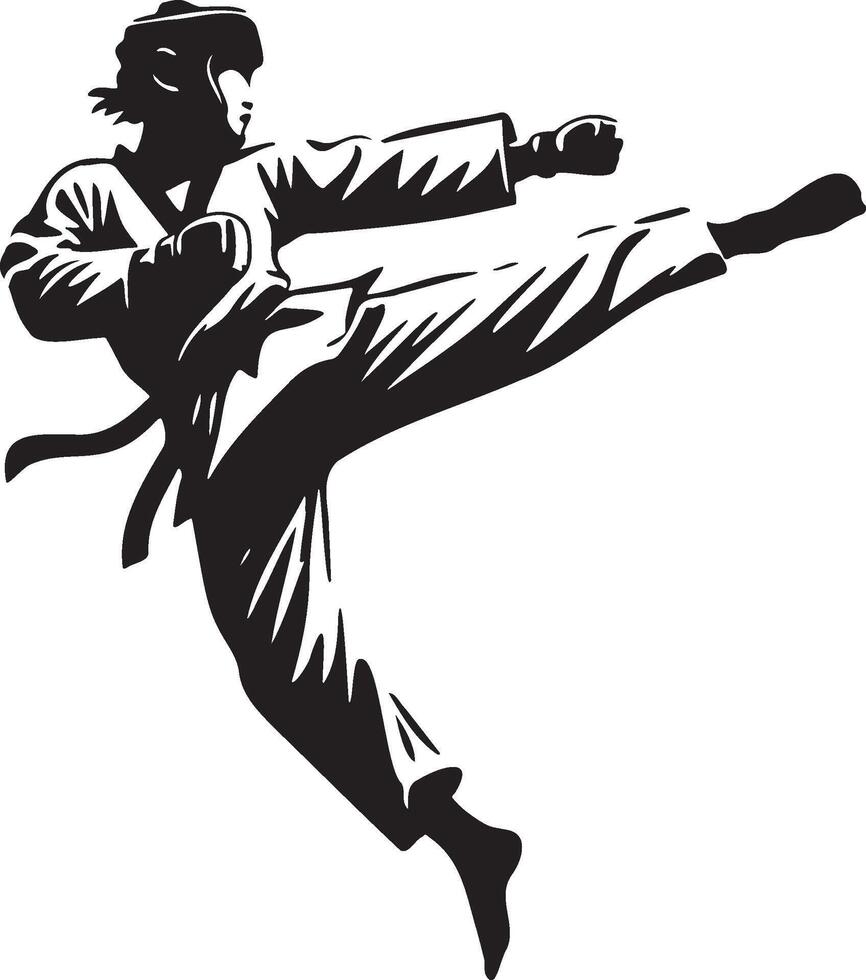 maschio taekwondo giocatore calcio silhouette. vettore