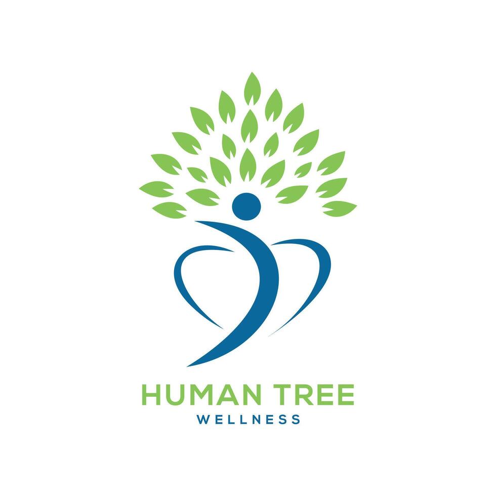 benessere umano foglia meditazione albero creativo moderno design concetto vettore logo modello