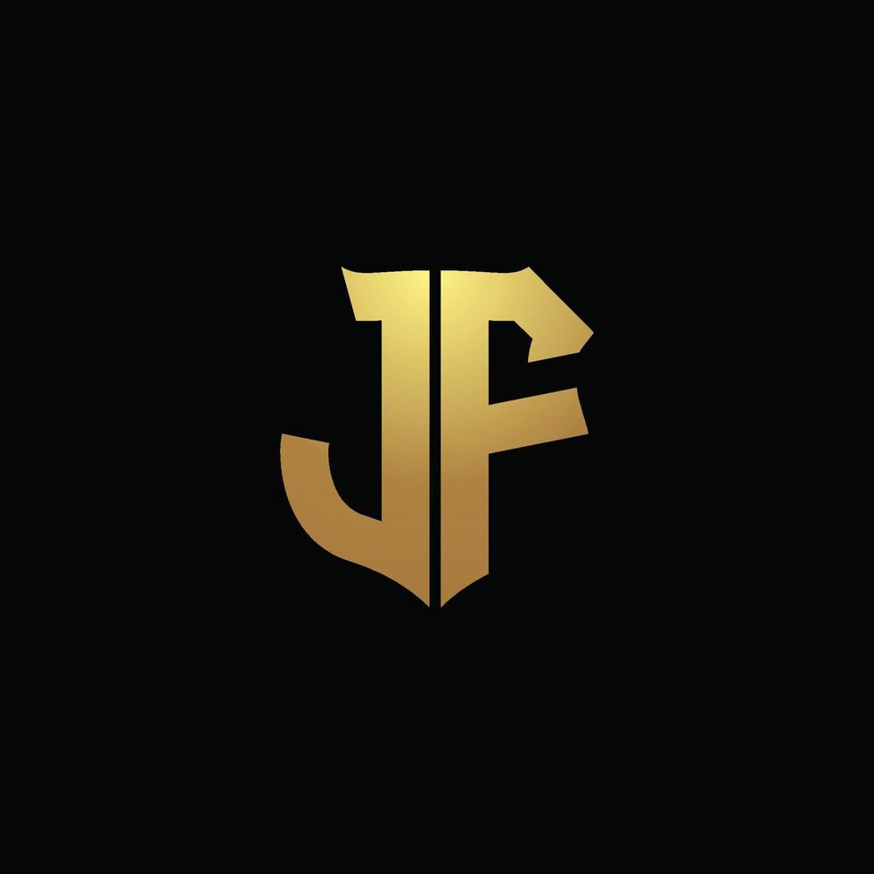 jf logo monogramma con colori dorati e modello di design a forma di scudo vettore