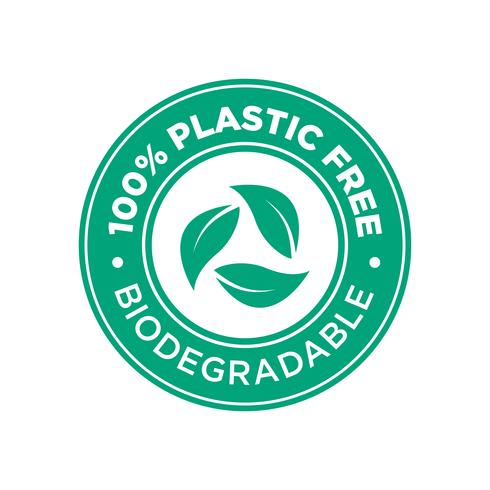 100% senza Pastic. Icona biodegradabile. vettore