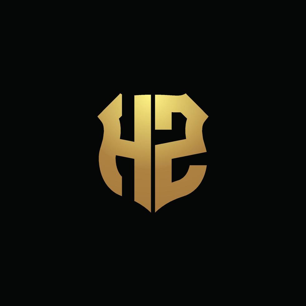 hz logo monogramma con colori dorati e modello di design a forma di scudo vettore
