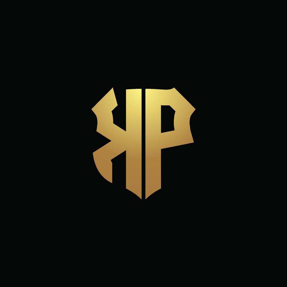 kp logo monogramma con colori dorati e modello di design a forma di scudo vettore