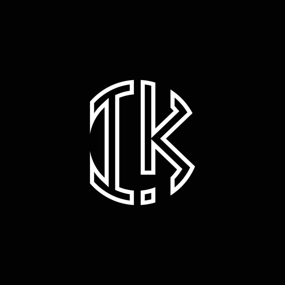 modello di progettazione del contorno di stile del nastro del cerchio del logo del monogramma ik vettore