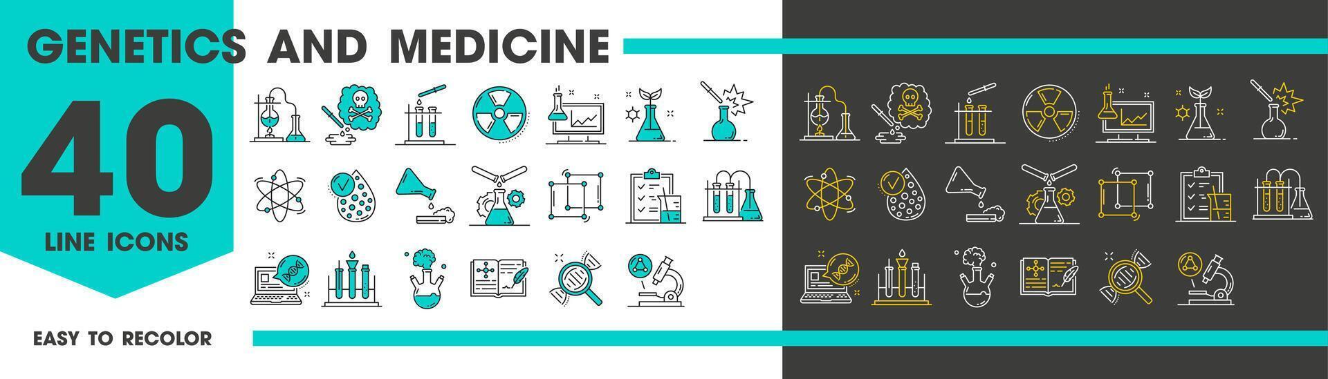 genetica e scienza icone, fisica e medicina vettore