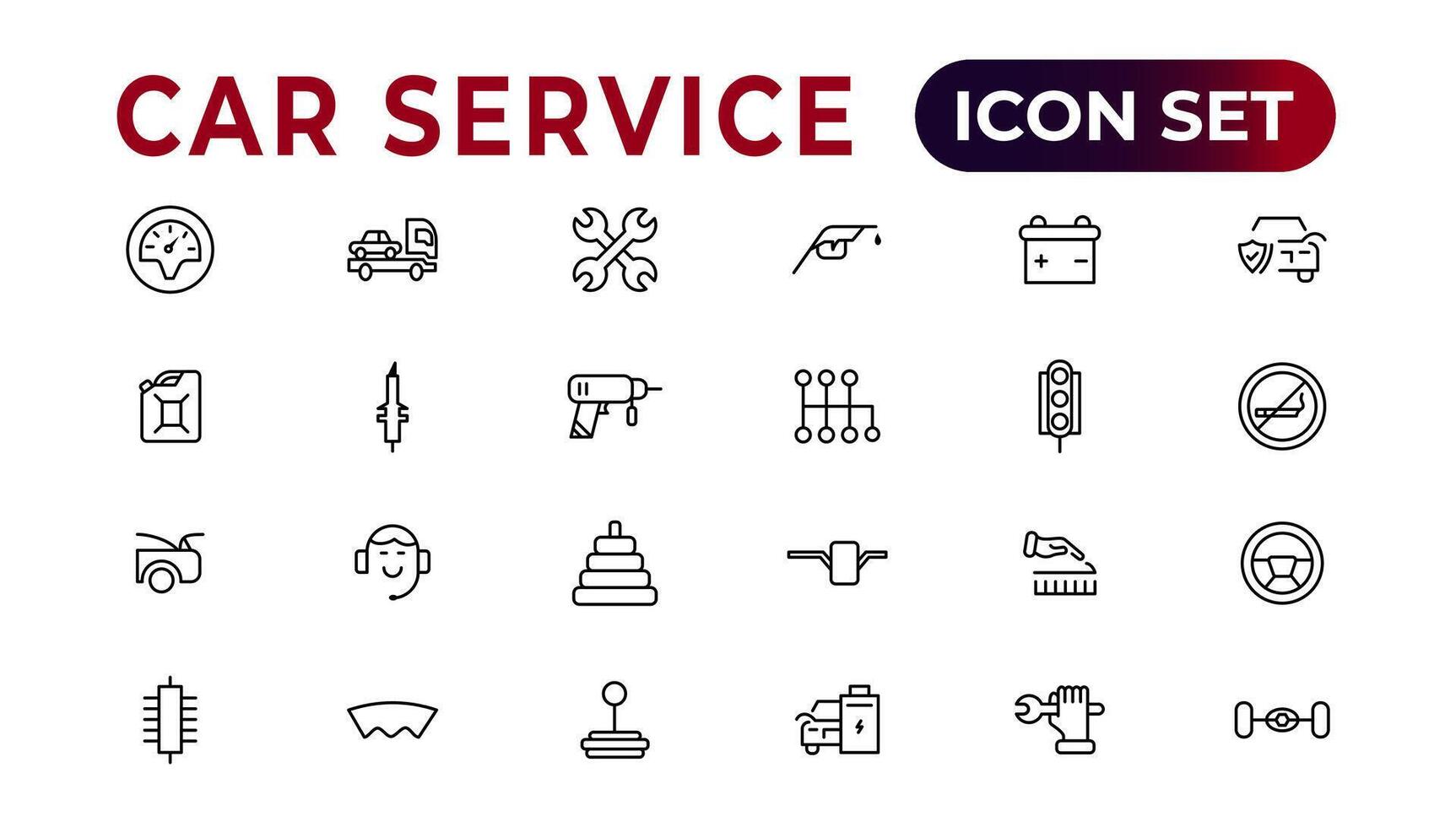 auto servizio icona impostato con modificabile ictus e bianca sfondo. auto servizio, auto riparazione icona impostare. auto servizio e box auto. vettore