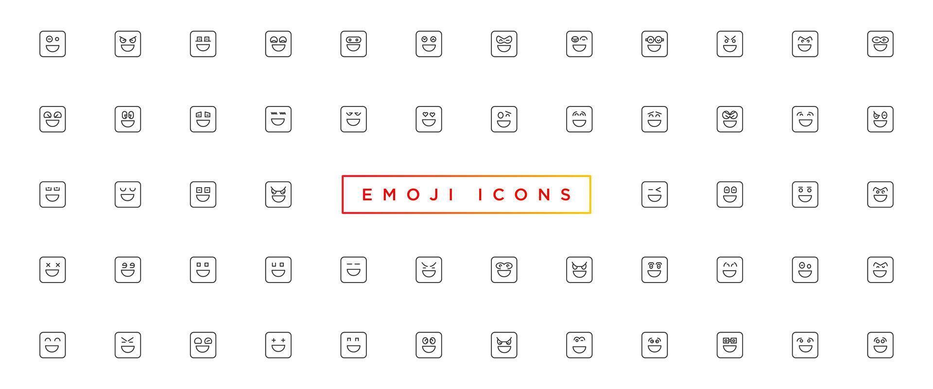 emoji facce collezione. emoji piatto stile. contento e triste emoji. linea smiley viso vettore