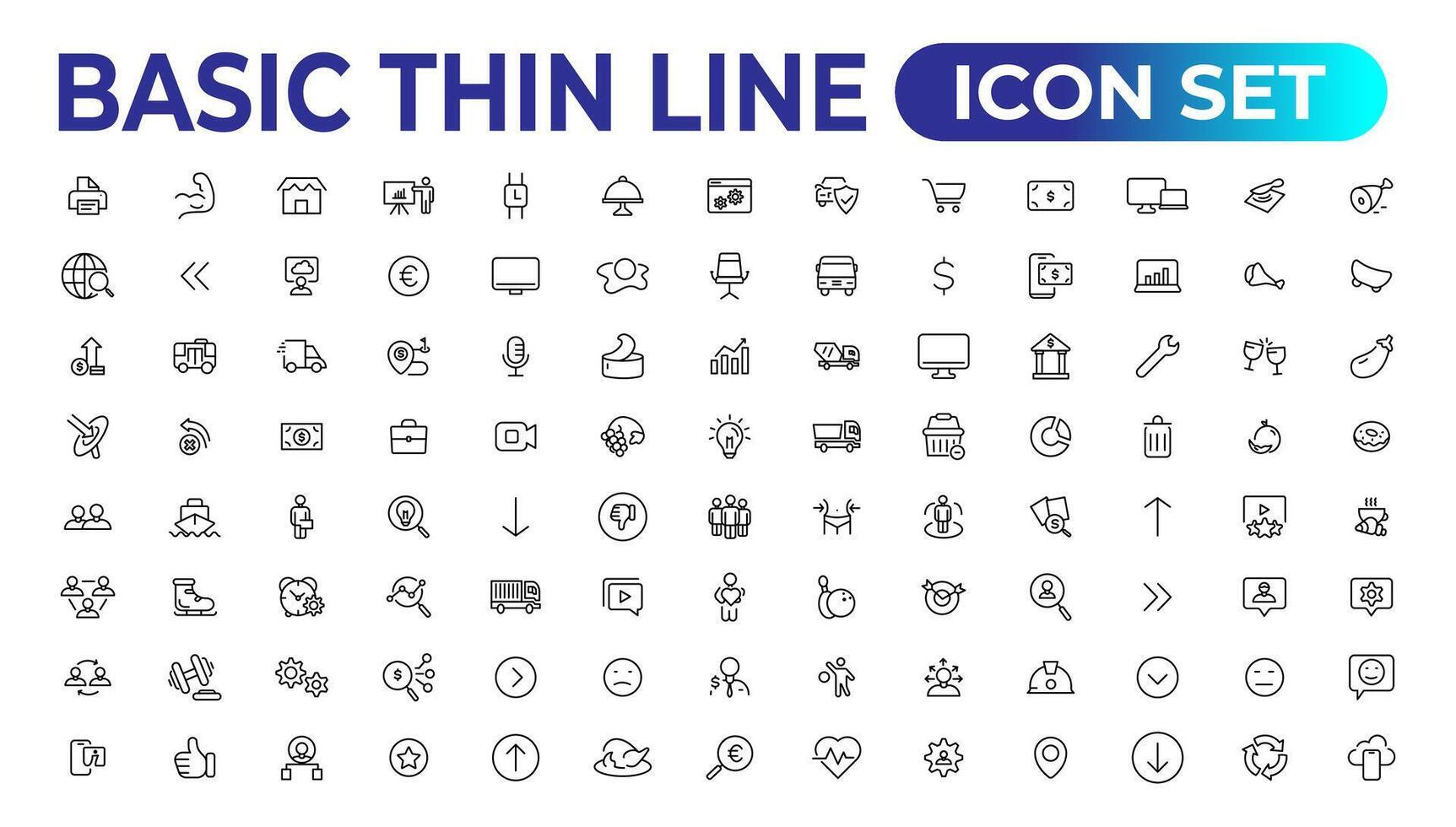 di base magro linea icona per ufficio e ragnatela. schema icona impostato collezione. vettore