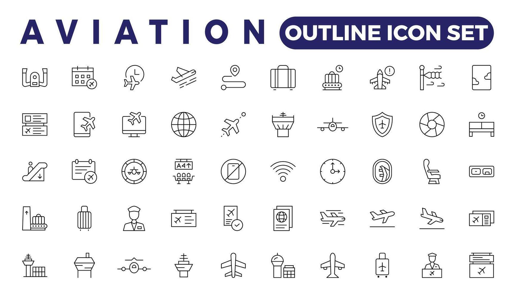 semplice schema impostato di aviazione icone. lineare stile icone imballare vettore